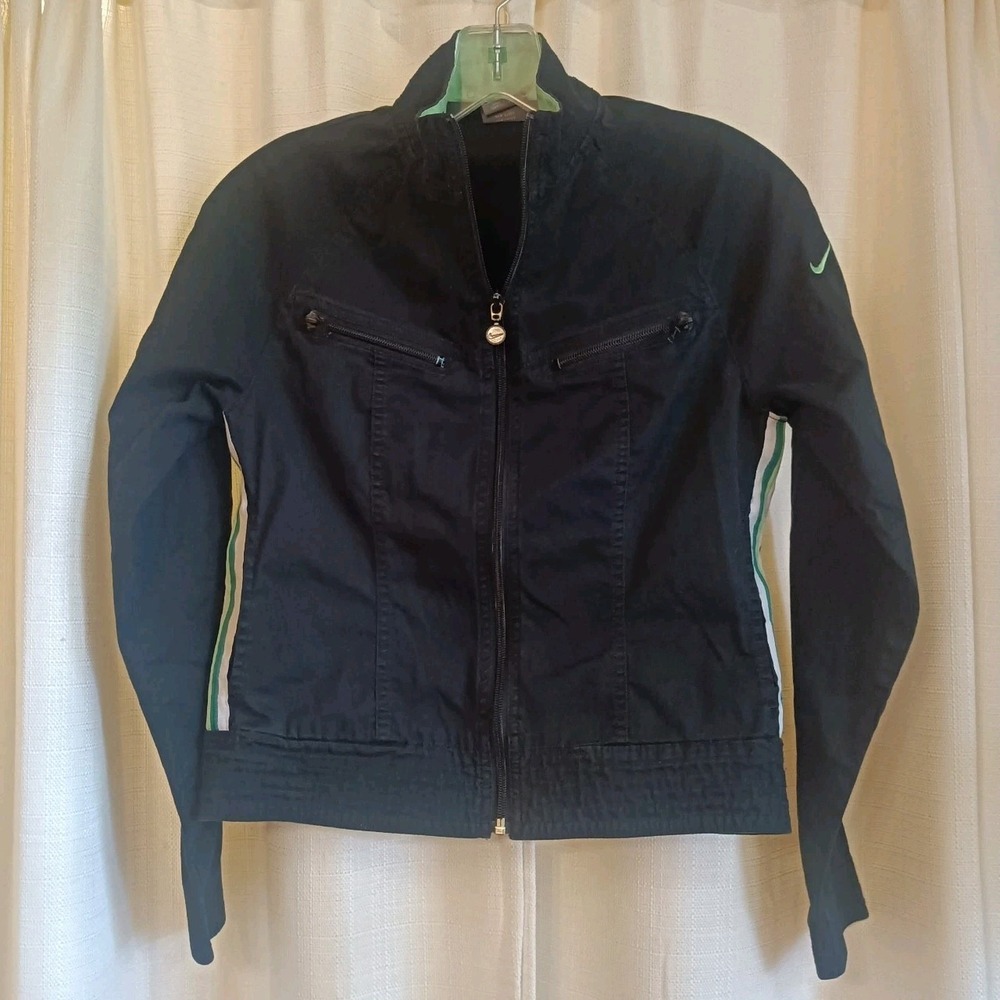 Nike Play Up Jacket Women's‎ Size S Full Zip Pockets Ribbon Trim Green Accent